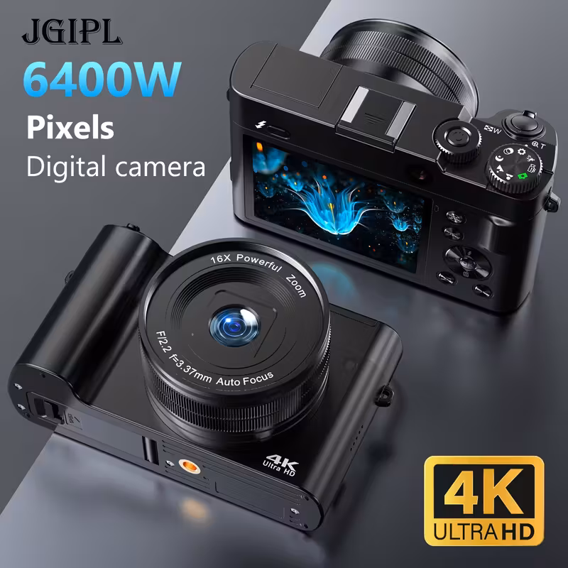 JGIPL DC218 Digital Camera 4K Ultra HD 64MP Vlog Camera with 32GB SD Card 1050mAh Battery 16x Optical Zoom 2.8-inch TFT Screen Autofocus LED Flash