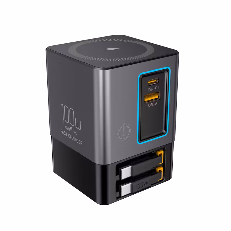 KITBOX 100W 5-in-1 GaN Fast Charging Station with Retractable