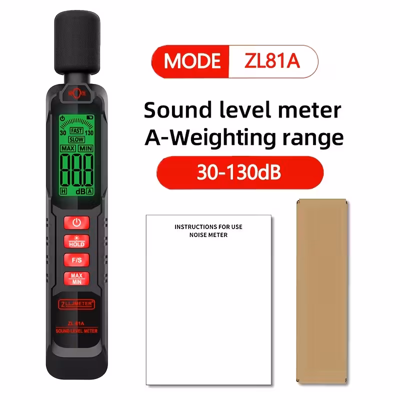 ZLLJMETER Compact Digital Noise Meter - 30 to 130dB Sound Level Measurement, Non-Slip Grip, Battery-Powered (36V) with LCD Display for Professionals, Students, Musicians & Engineers, Noise Level Meter, Musician Tool, Ergonomic Design, Durable Plastic Body