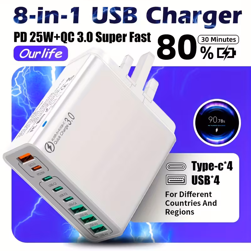 0W Charger 4-Port Wall Fast Charger, Suitable for Samsung and Compatible with iPhone 16/iPhone  view 4