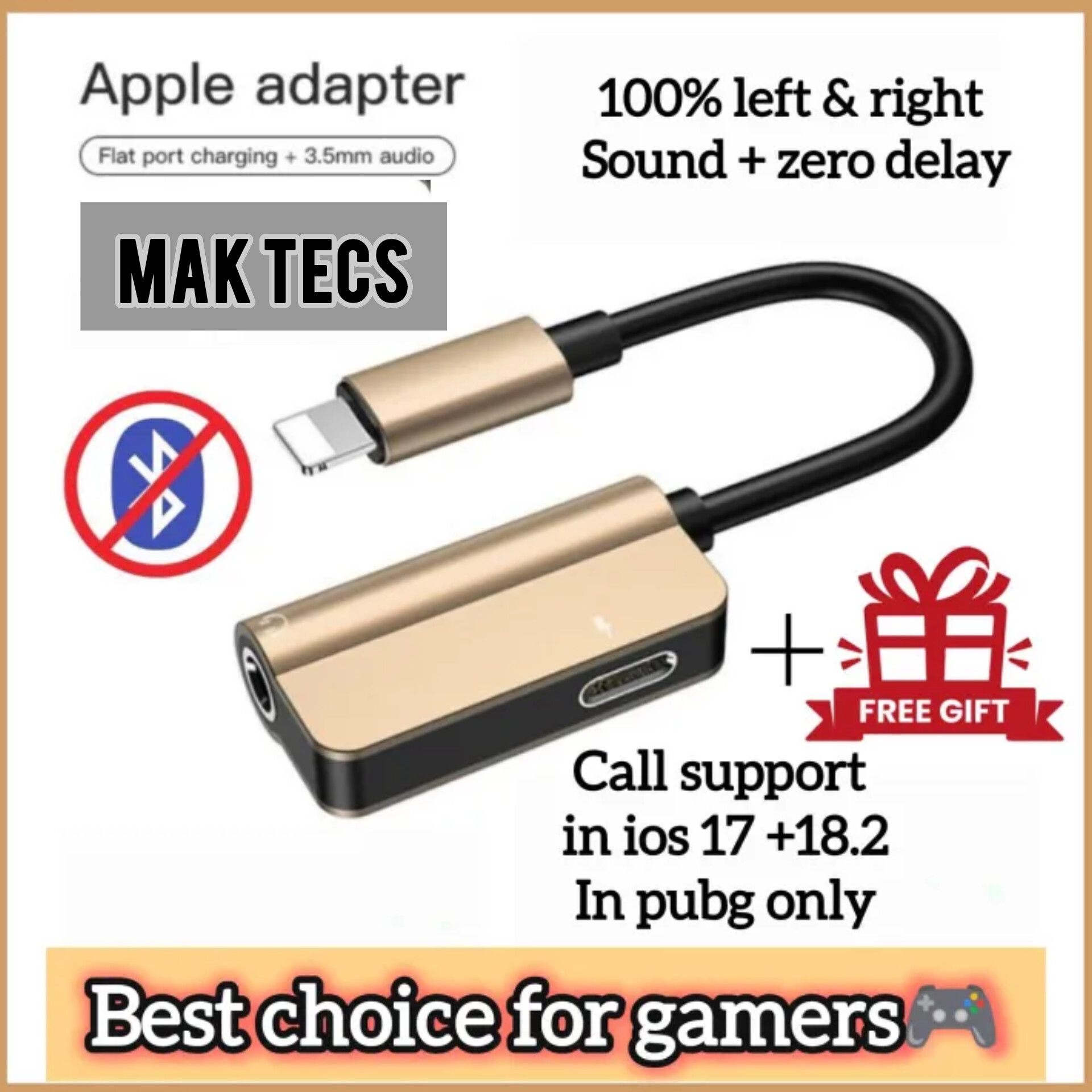 Lightning to 3.5mm 2 in 1 Earphone Audio Adapter without bluetooth compatible For iPhone Charger Cable Mobile Phone Aux Dual Jack Splitter Headphone & Fast Charging Connector Converter